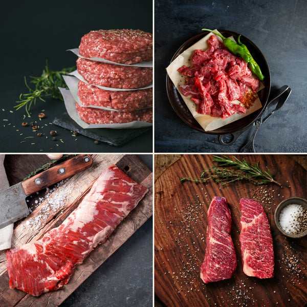 Weeknight Dinner Bundle: Big Daddy Hamburgers, fajita steak, inside skirt and Denver steaks