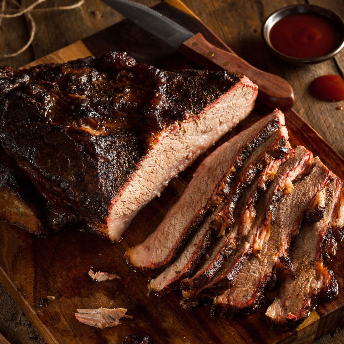 Sliced smoked brisket