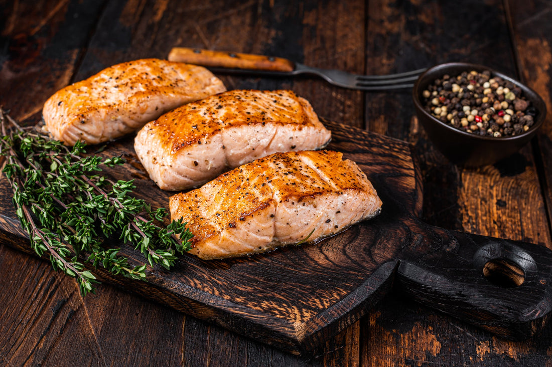 Seared wild King Salmon portions with thyme