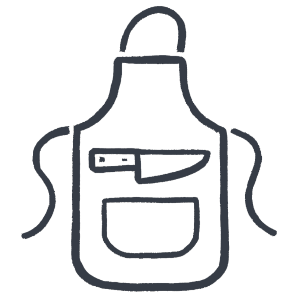 Outline of an apron with a knife in a pocket on a white background