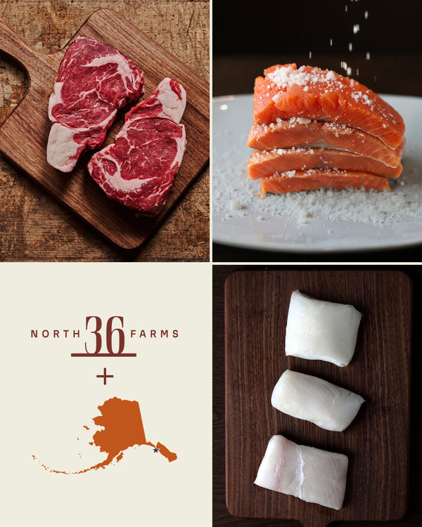 Surf & Turf: dry-aged ribeye with your choice of wild King salmon or halibut